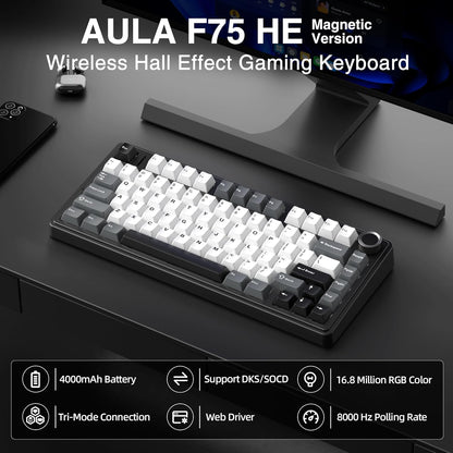 Tastiera Aula Gaming Magnetica F75 HE Black + Grey RGB
