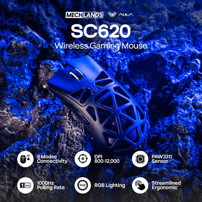 Mouse Gaming Wireless Aula SC620 RGB Nero