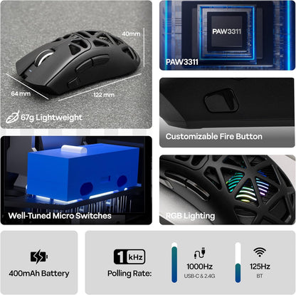 Mouse Gaming Wireless Aula SC620 RGB Nero