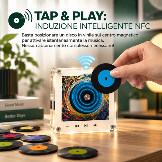 Mini Lettore Musicale NFC Universale con 12 Dischi e Luce LED